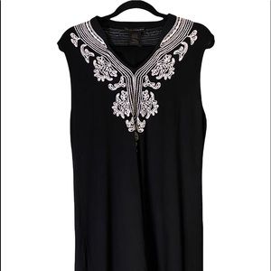Grace Elements Black Sleeveless Dress Embroidered Neckline XL (S)